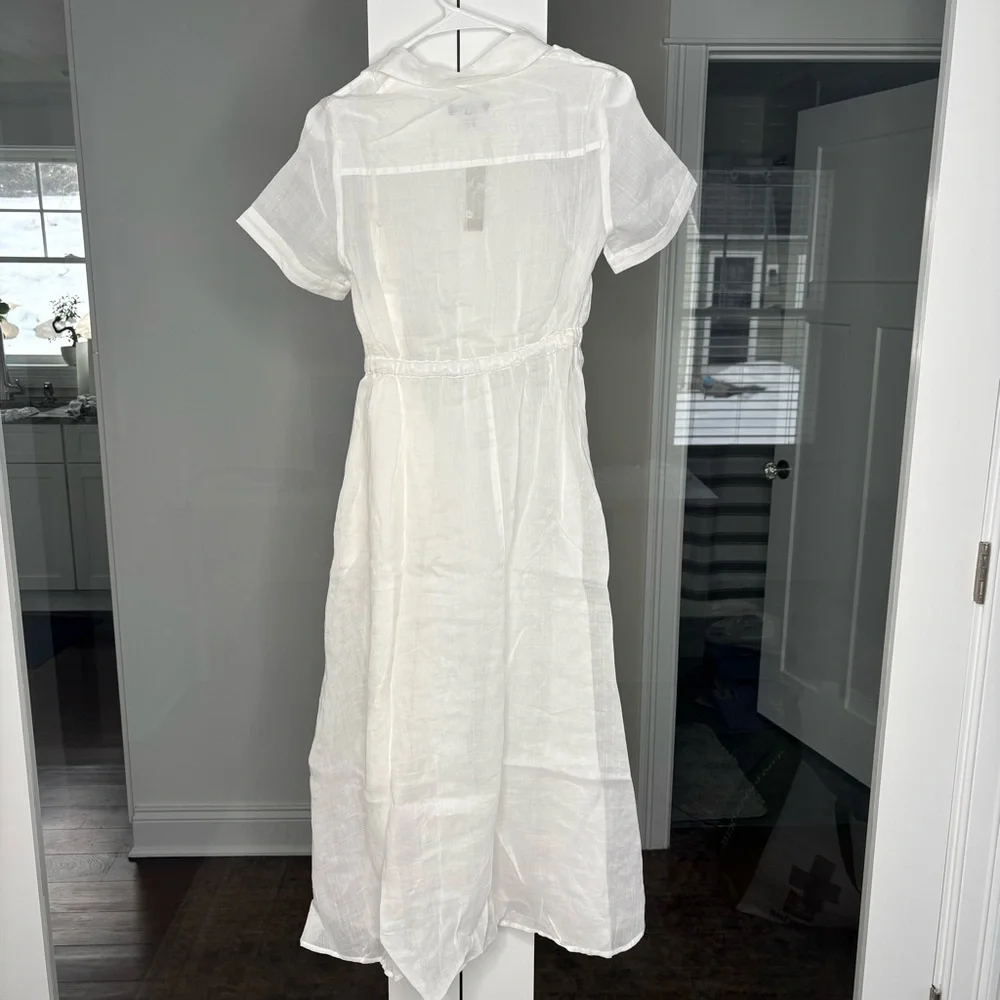 NWT J. Crew Cerise Shirt-dress Ramie Midi Short Sleeve White